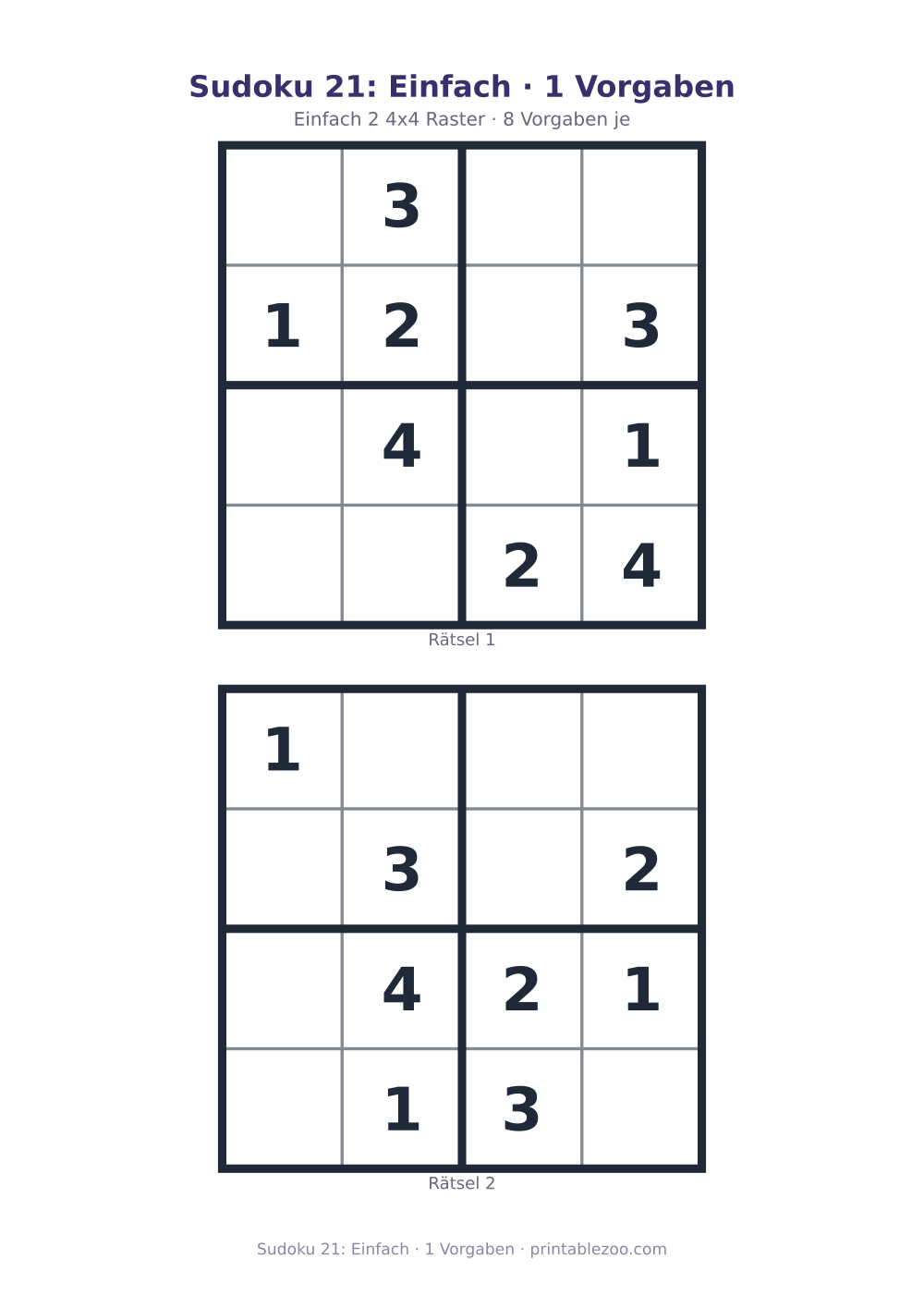 Sudoku 21: Einfach · 1 Vorgaben als druckfertige Vorschau, Katalognummer 230121