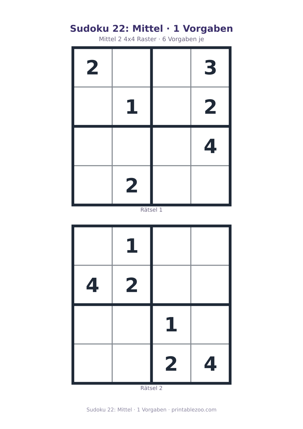 Sudoku 22: Mittel · 1 Vorgaben als druckfertige Vorschau, Katalognummer 230122