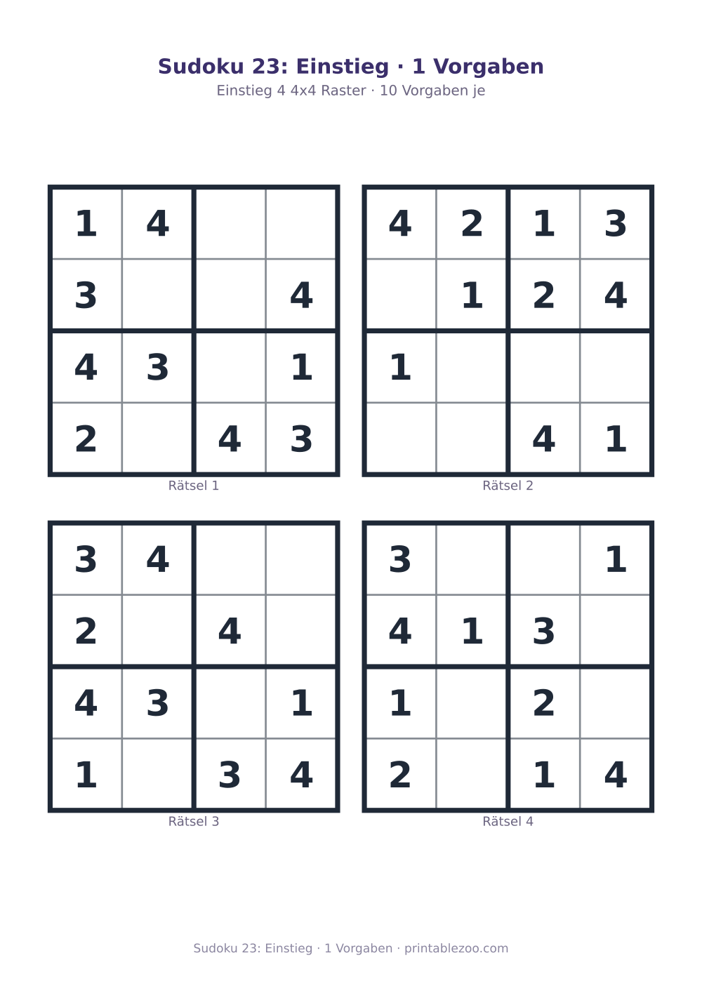 Sudoku 23: Einstieg · 1 Vorgaben als druckfertige Vorschau, Katalognummer 230123