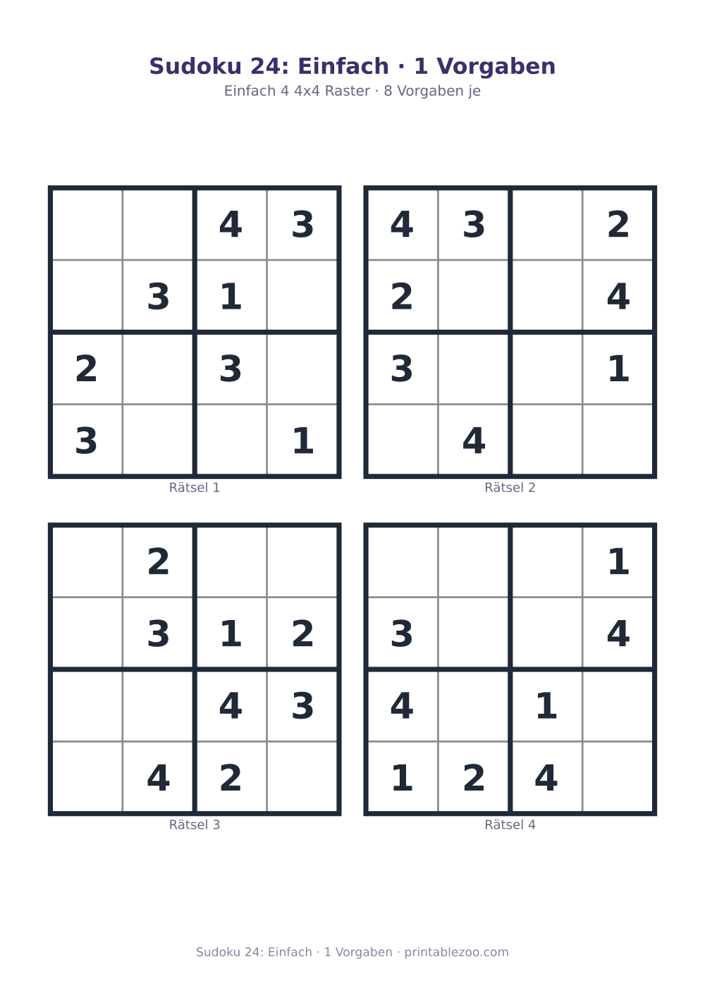 Sudoku 24: Einfach · 1 Vorgaben als druckfertige Vorschau, Katalognummer 230124