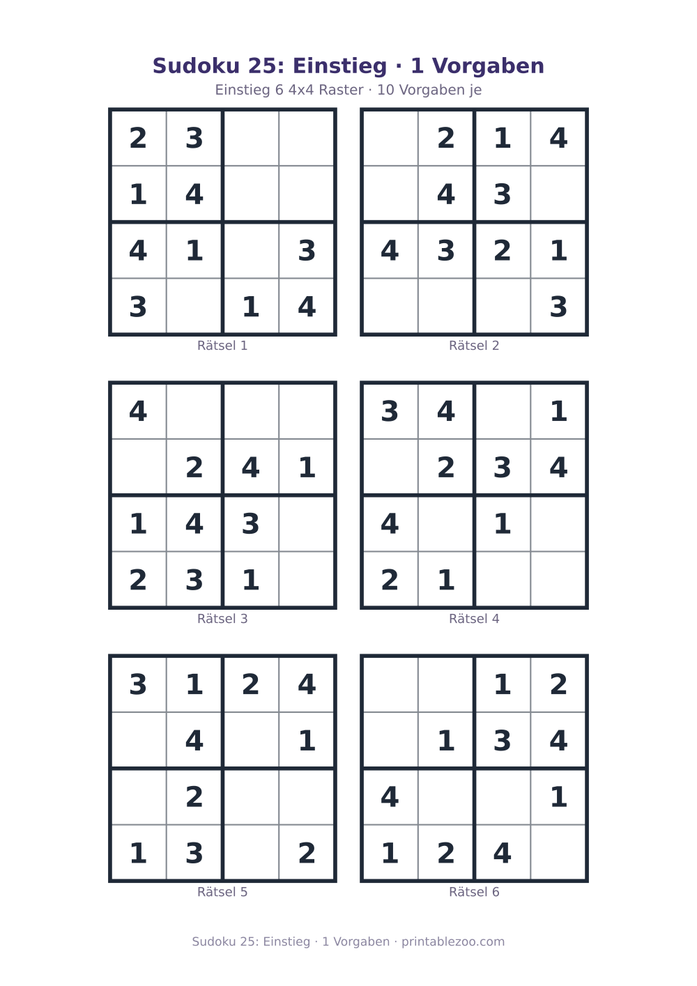 Sudoku 25: Einstieg · 1 Vorgaben als druckfertige Vorschau, Katalognummer 230125