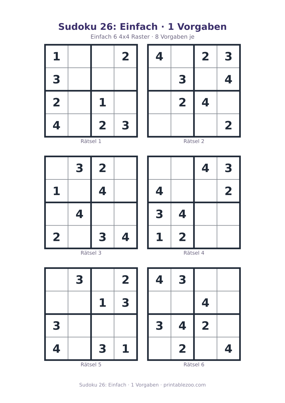 Sudoku 26: Einfach · 1 Vorgaben als druckfertige Vorschau, Katalognummer 230126