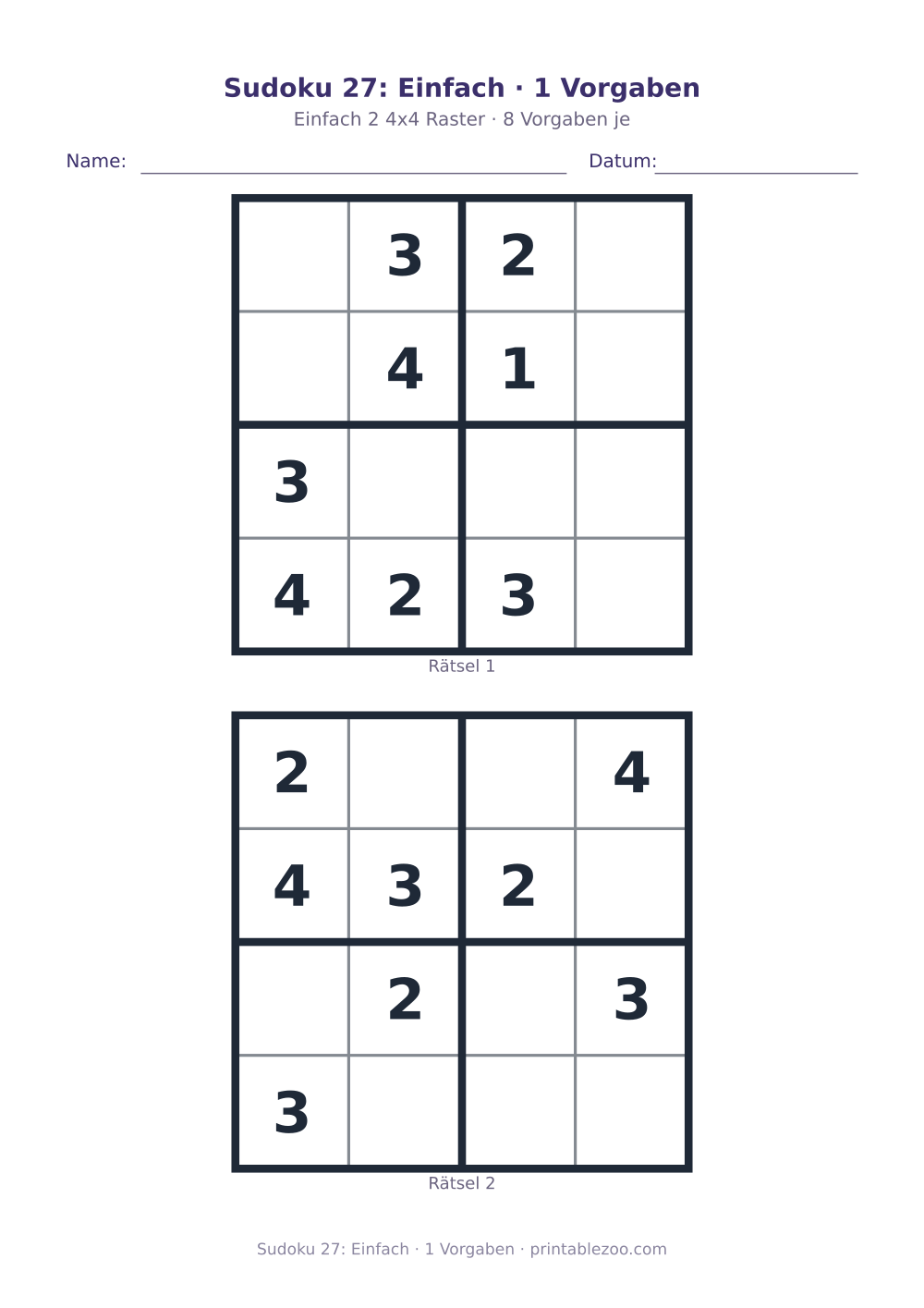 Sudoku 27: Einfach · 1 Vorgaben als druckfertige Vorschau, Katalognummer 230127
