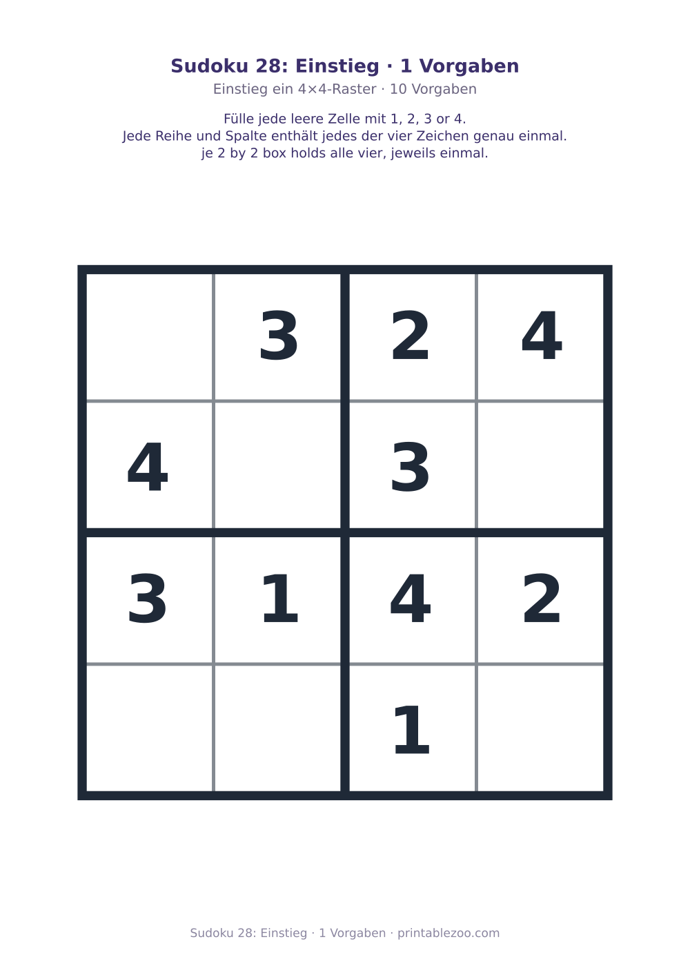Sudoku 28: Einstieg · 1 Vorgaben als druckfertige Vorschau, Katalognummer 230128