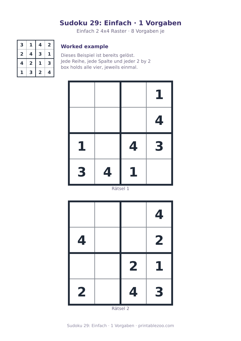 Sudoku 29: Einfach · 1 Vorgaben als druckfertige Vorschau, Katalognummer 230129