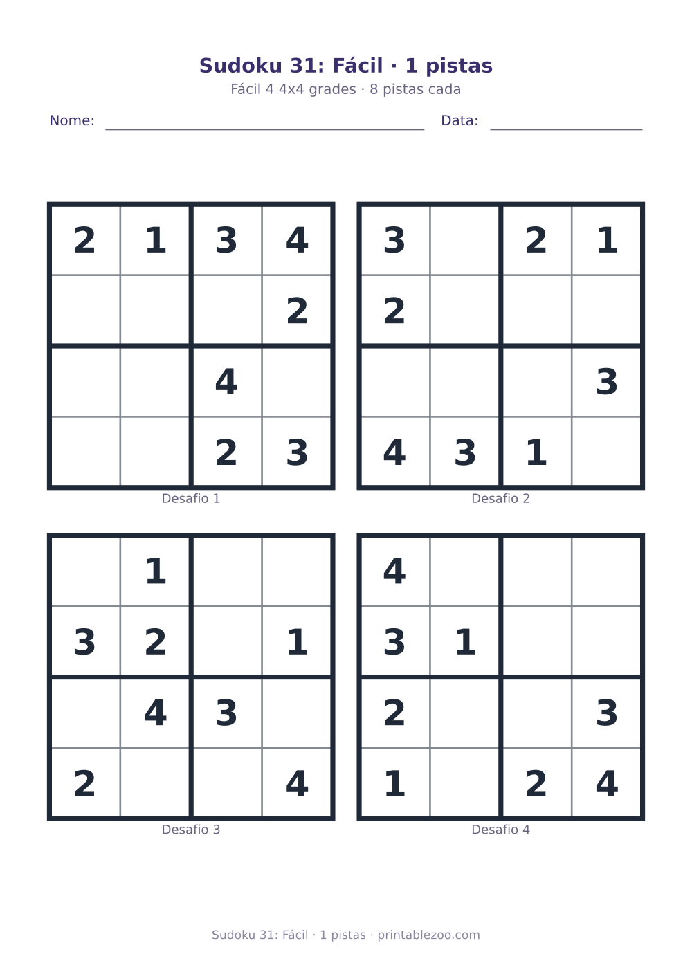 Prévia pronta para imprimir: Sudoku 31: Fácil · 1 pistas, catálogo nº 230131