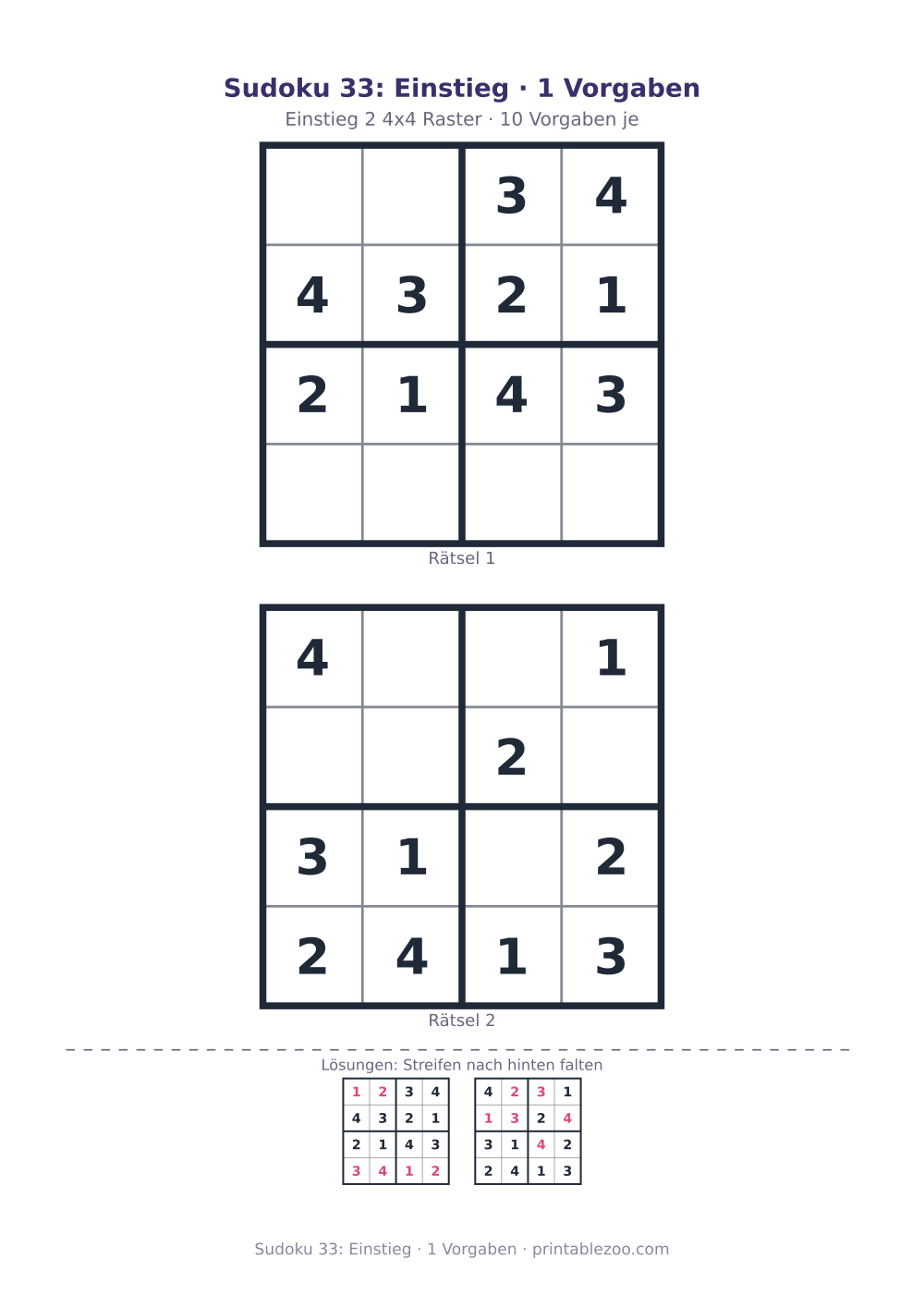 Sudoku 33: Einstieg · 1 Vorgaben als druckfertige Vorschau, Katalognummer 230133