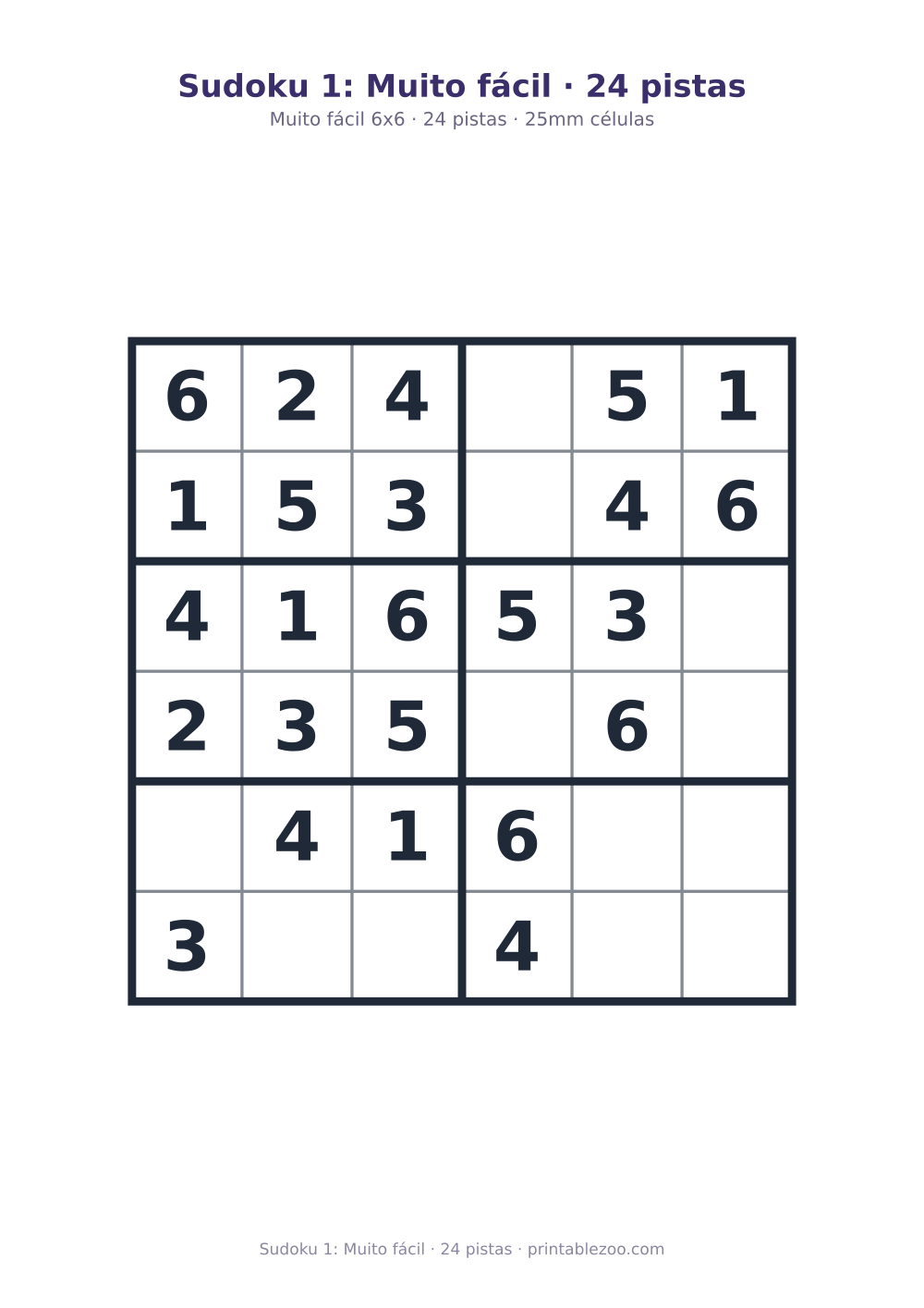 Prévia pronta para imprimir: Sudoku 1: Muito fácil · 24 pistas, catálogo nº 260101 Passatempo nº 260101.
