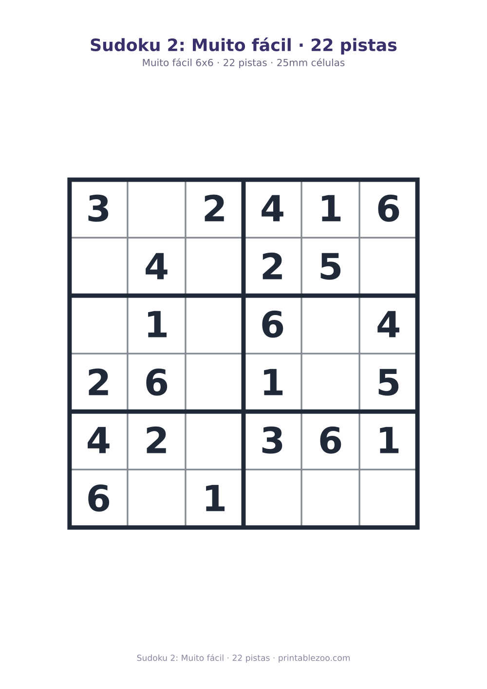 Prévia pronta para imprimir: Sudoku 2: Muito fácil · 22 pistas, catálogo nº 260102 Passatempo nº 260102.