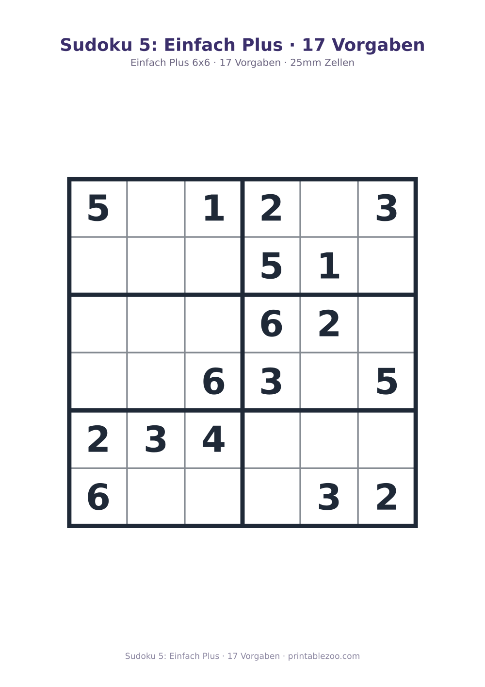 Sudoku 5: Einfach Plus · 17 Vorgaben als druckfertige Vorschau, Katalognummer 260105 Rätsel Nr. 260105.