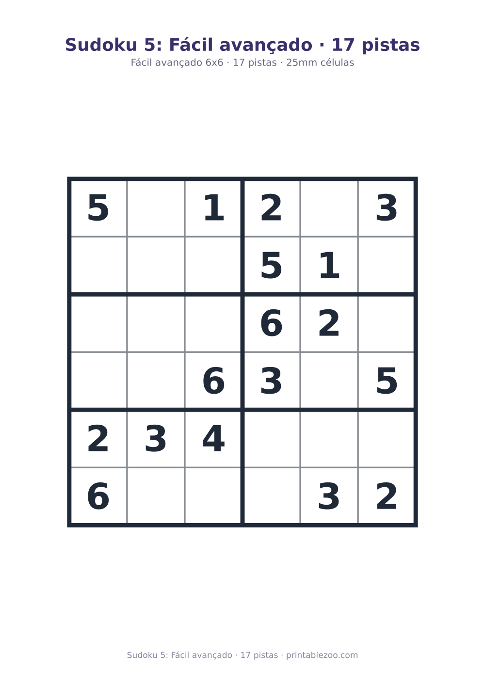 Prévia pronta para imprimir: Sudoku 5: Fácil avançado · 17 pistas, catálogo nº 260105 Passatempo nº 260105.