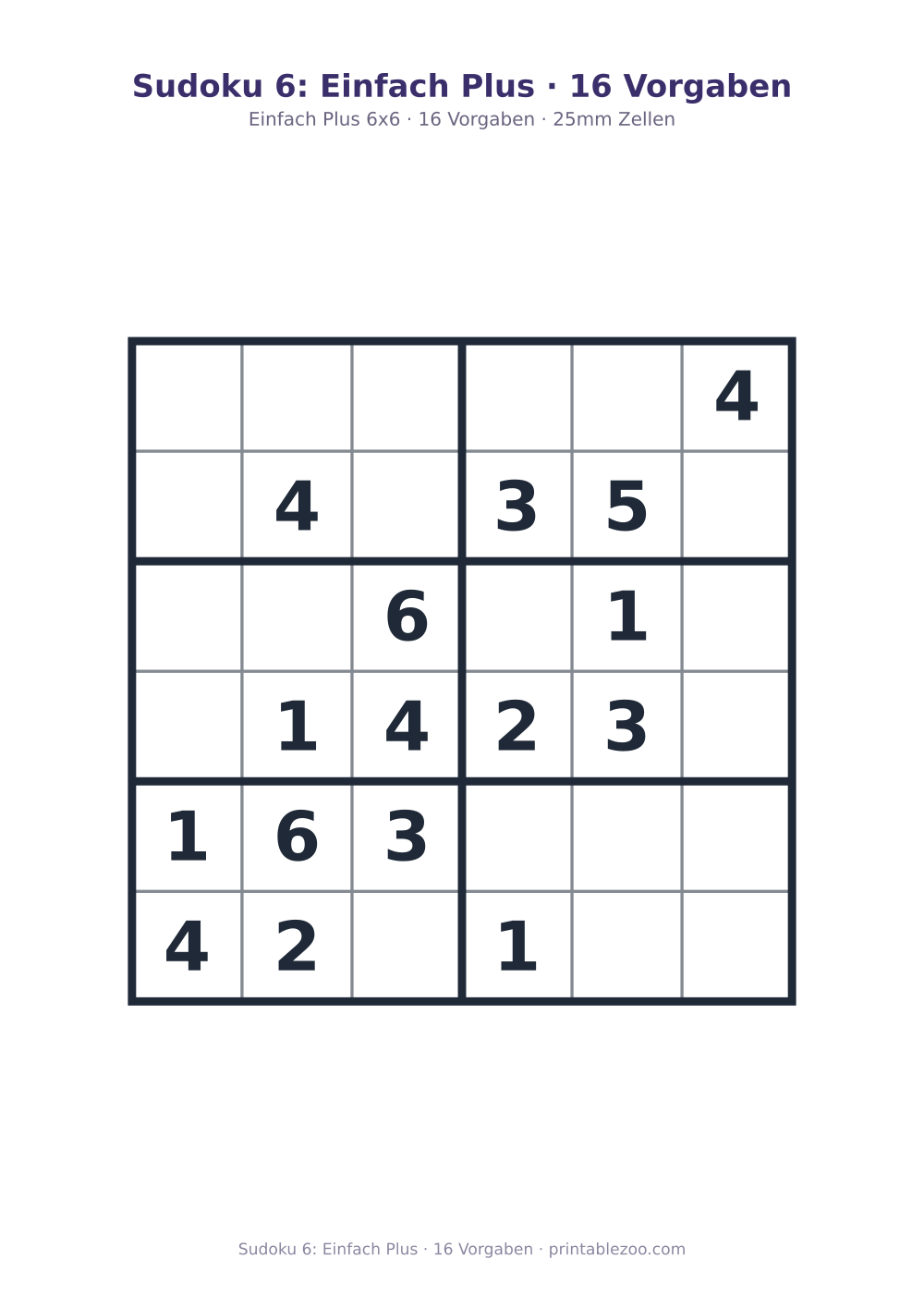 Sudoku 6: Einfach Plus · 16 Vorgaben als druckfertige Vorschau, Katalognummer 260106 Rätsel Nr. 260106.