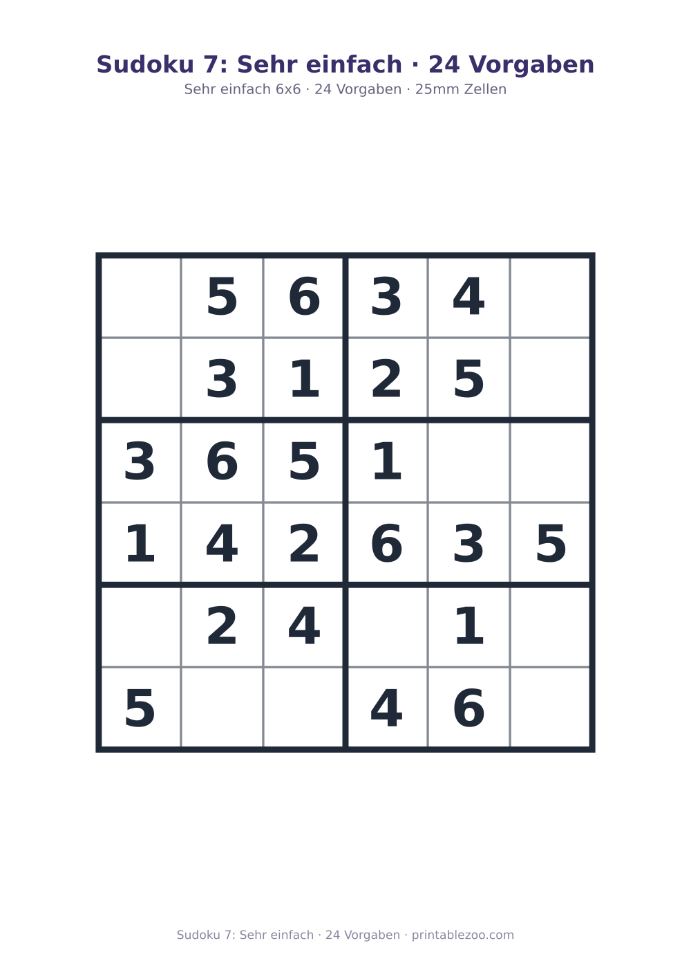 Sudoku 7: Sehr einfach · 24 Vorgaben als druckfertige Vorschau, Katalognummer 260201