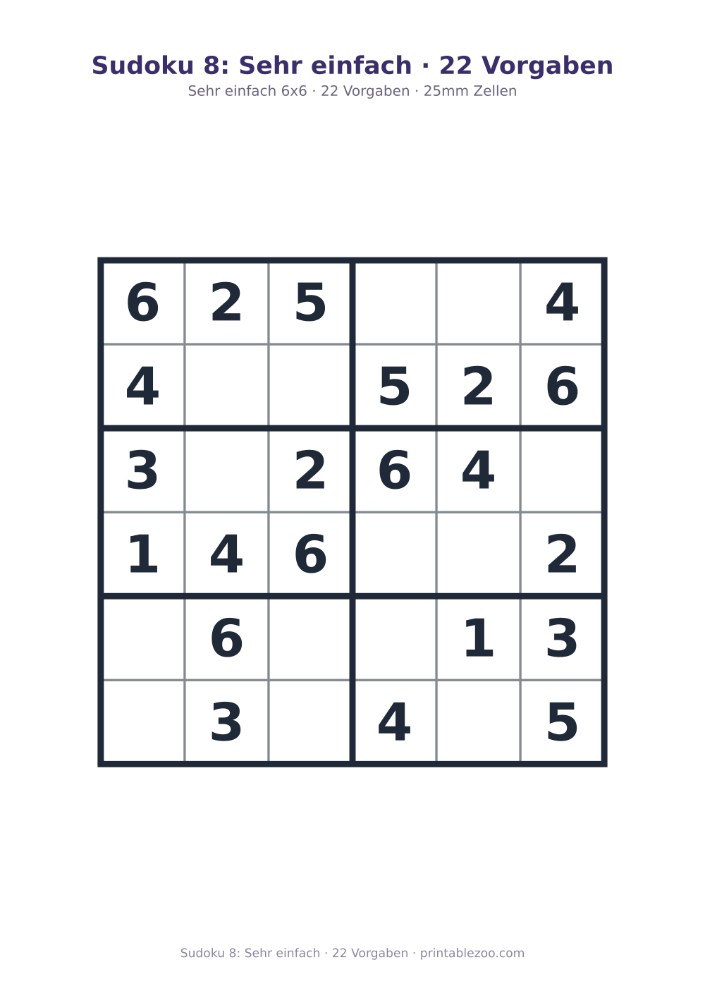 Sudoku 8: Sehr einfach · 22 Vorgaben als druckfertige Vorschau, Katalognummer 260202