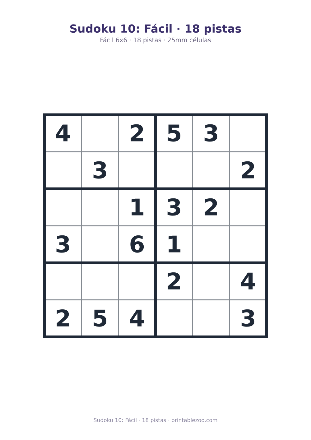 Prévia pronta para imprimir: Sudoku 10: Fácil · 18 pistas, catálogo nº 260204