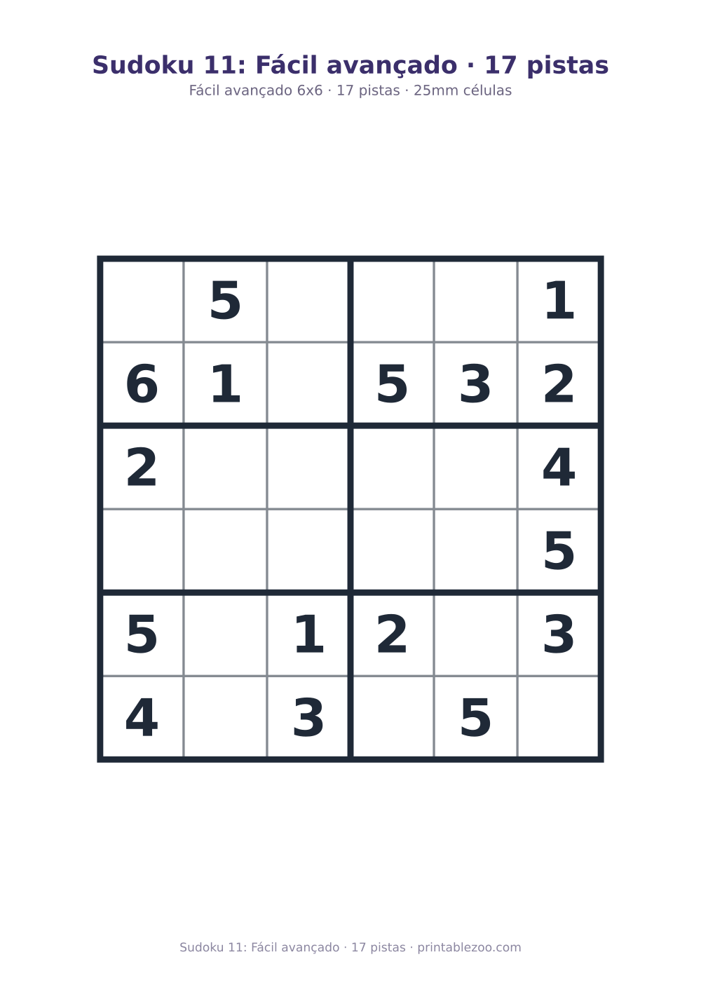 Prévia pronta para imprimir: Sudoku 11: Fácil avançado · 17 pistas, catálogo nº 260205