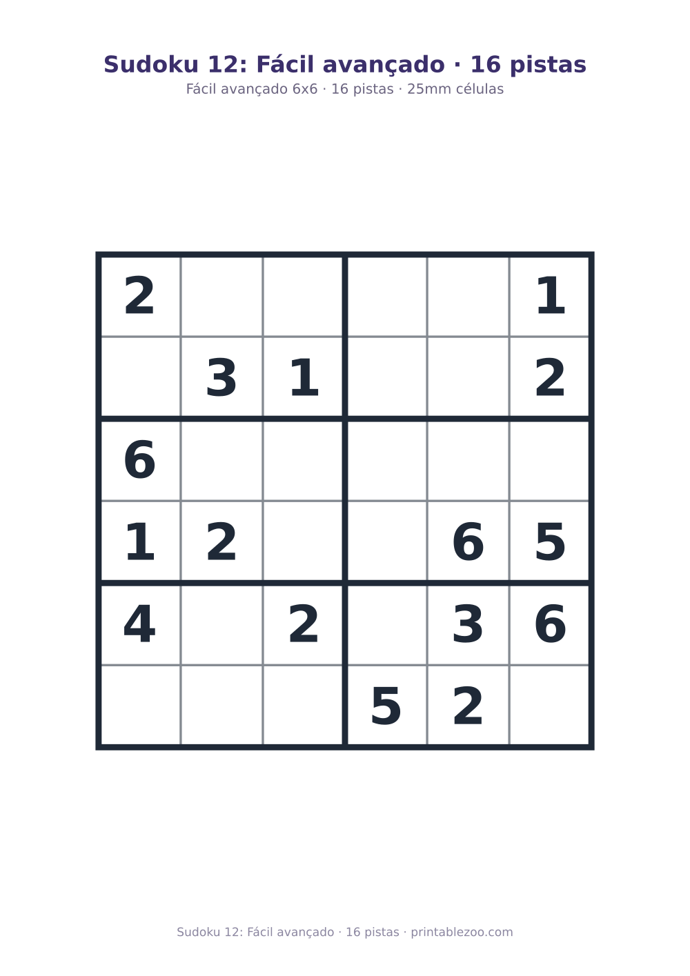 Prévia pronta para imprimir: Sudoku 12: Fácil avançado · 16 pistas, catálogo nº 260206