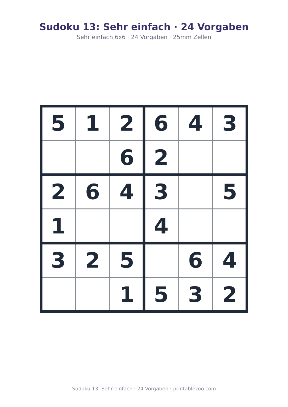 Sudoku 13: Sehr einfach · 24 Vorgaben als druckfertige Vorschau, Katalognummer 260301