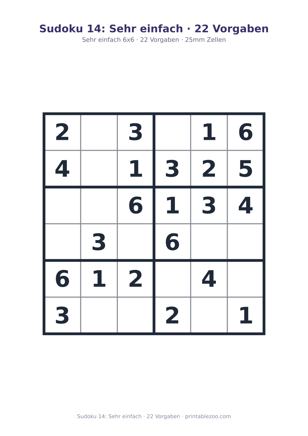 Sudoku 14: Sehr einfach · 22 Vorgaben als druckfertige Vorschau, Katalognummer 260302