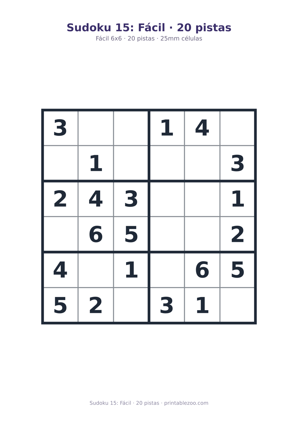 Prévia pronta para imprimir: Sudoku 15: Fácil · 20 pistas, catálogo nº 260303