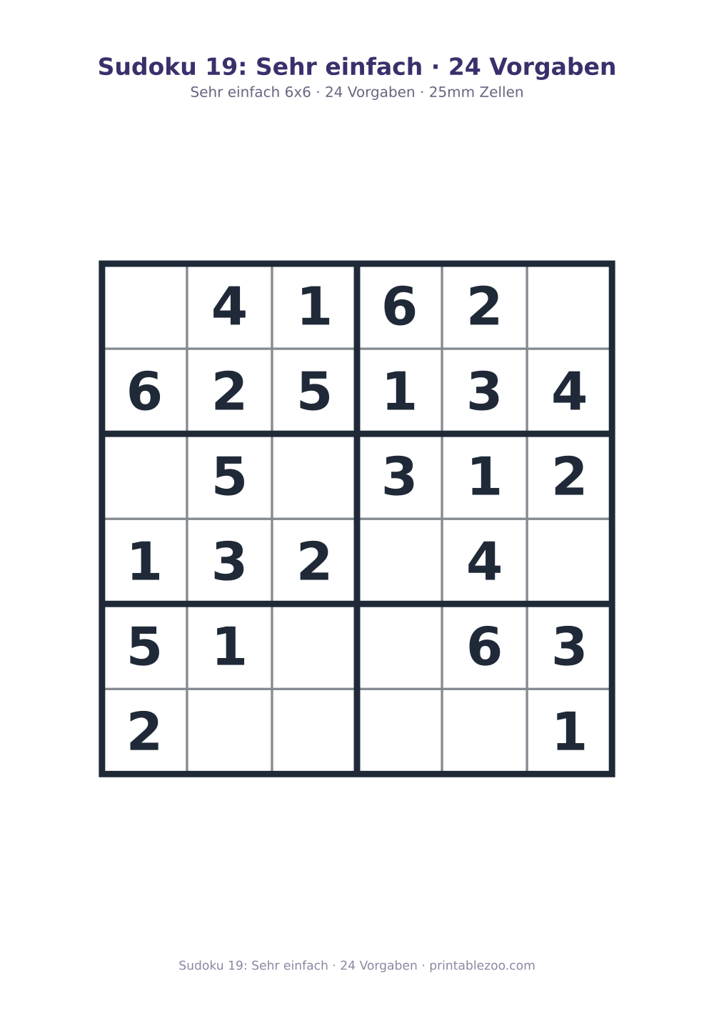 Sudoku 19: Sehr einfach · 24 Vorgaben als druckfertige Vorschau, Katalognummer 260401