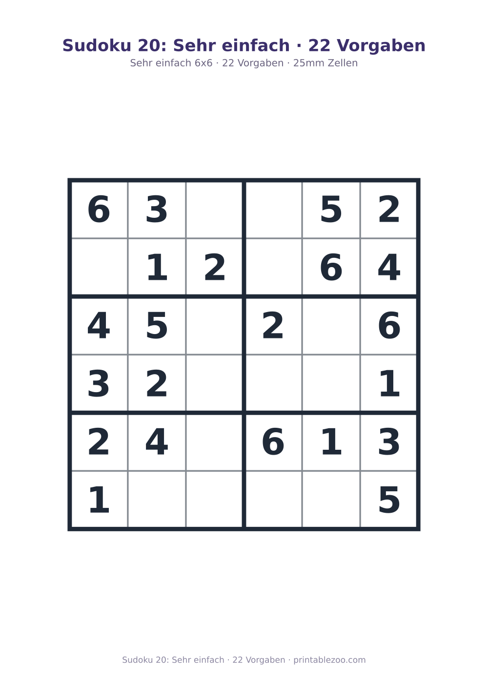 Sudoku 20: Sehr einfach · 22 Vorgaben als druckfertige Vorschau, Katalognummer 260402