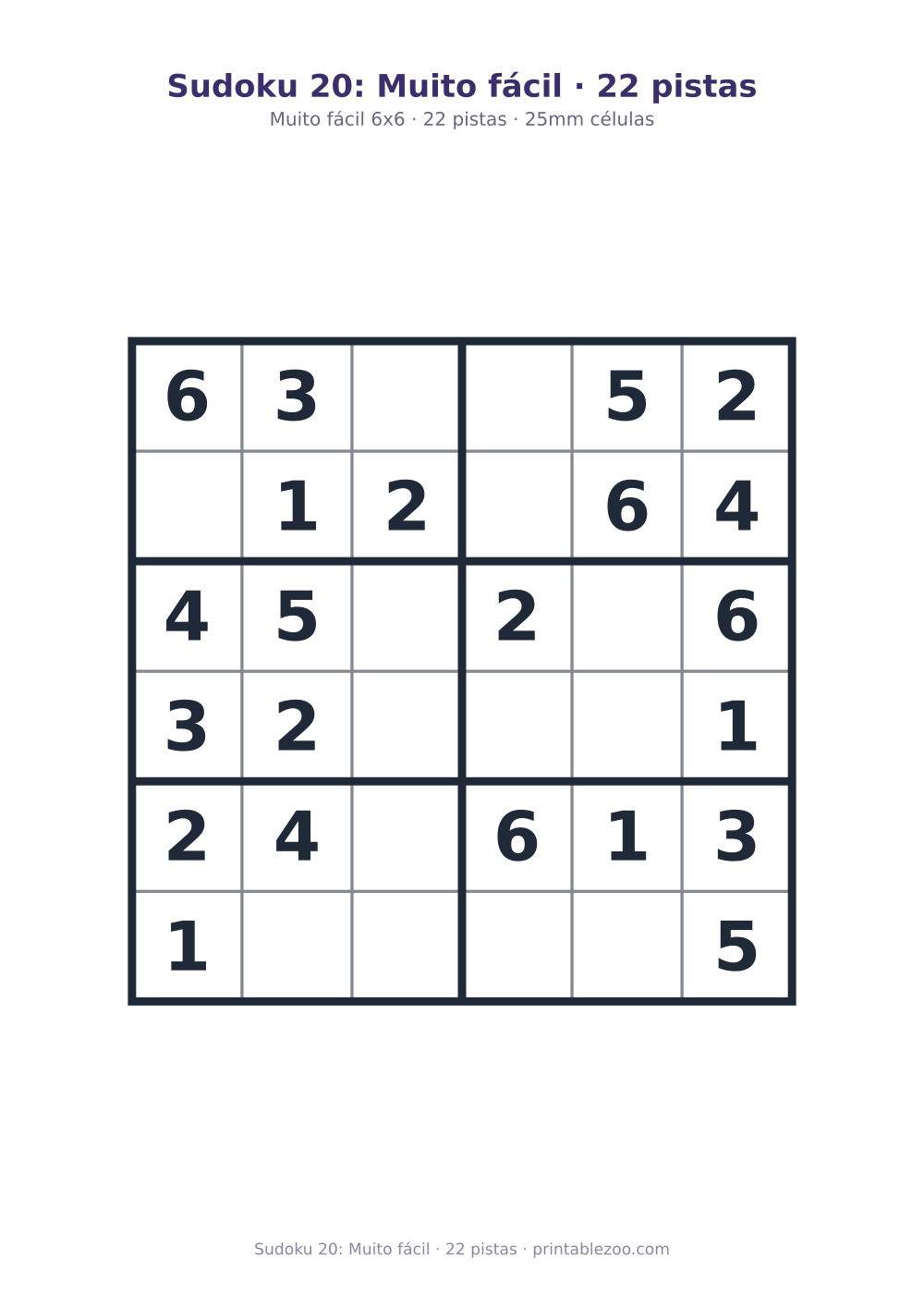 Prévia pronta para imprimir: Sudoku 20: Muito fácil · 22 pistas, catálogo nº 260402