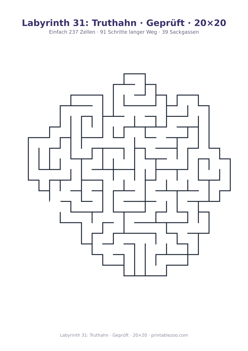 Labyrinth 31: Truthahn · Geprüft · 20×20 als druckfertige Vorschau, Katalognummer 163101 Rätsel Nr. 163101.