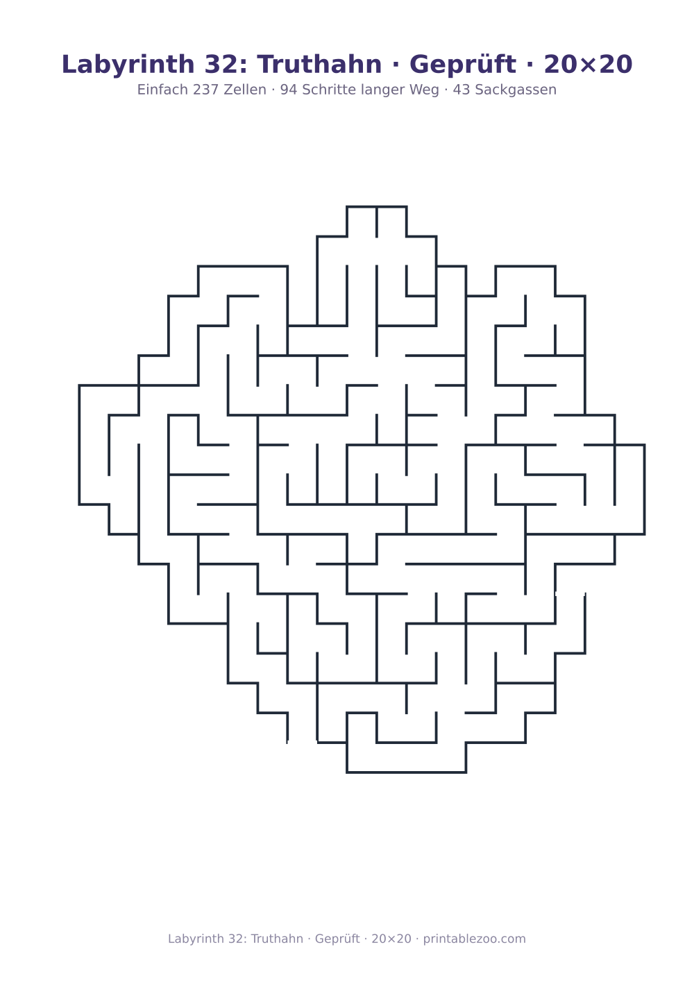 Labyrinth 32: Truthahn · Geprüft · 20×20 als druckfertige Vorschau, Katalognummer 163102 Rätsel Nr. 163102.