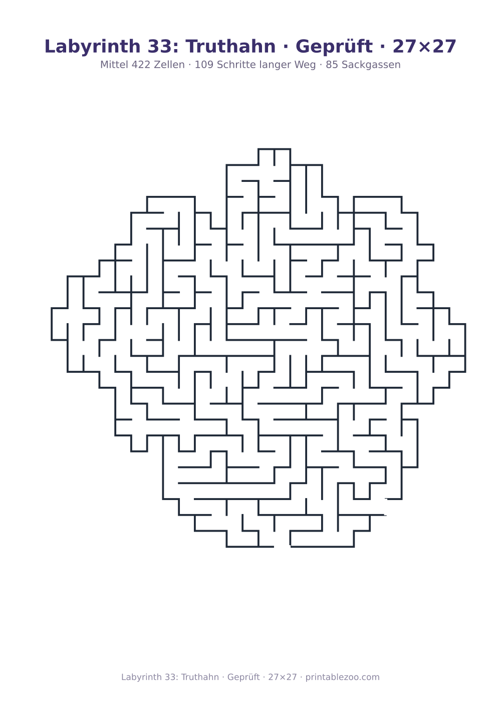 Labyrinth 33: Truthahn · Geprüft · 27×27 als druckfertige Vorschau, Katalognummer 163111 Rätsel Nr. 163111.