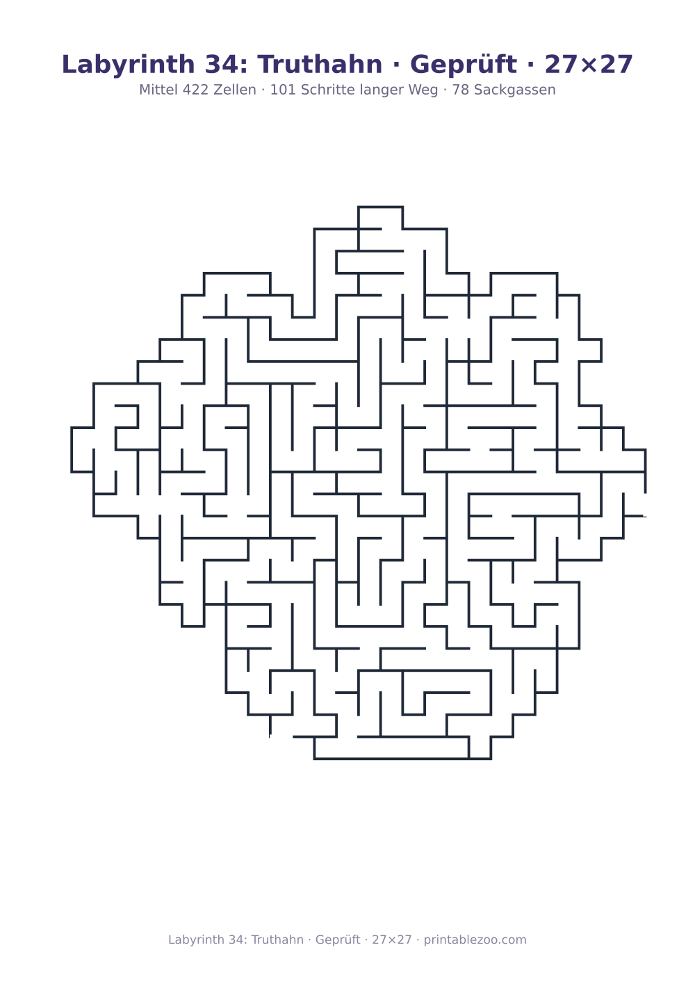 Labyrinth 34: Truthahn · Geprüft · 27×27 als druckfertige Vorschau, Katalognummer 163112 Rätsel Nr. 163112.