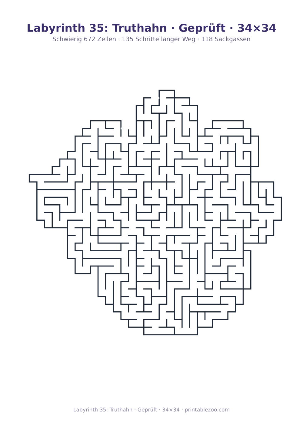 Labyrinth 35: Truthahn · Geprüft · 34×34 als druckfertige Vorschau, Katalognummer 163121 Rätsel Nr. 163121.