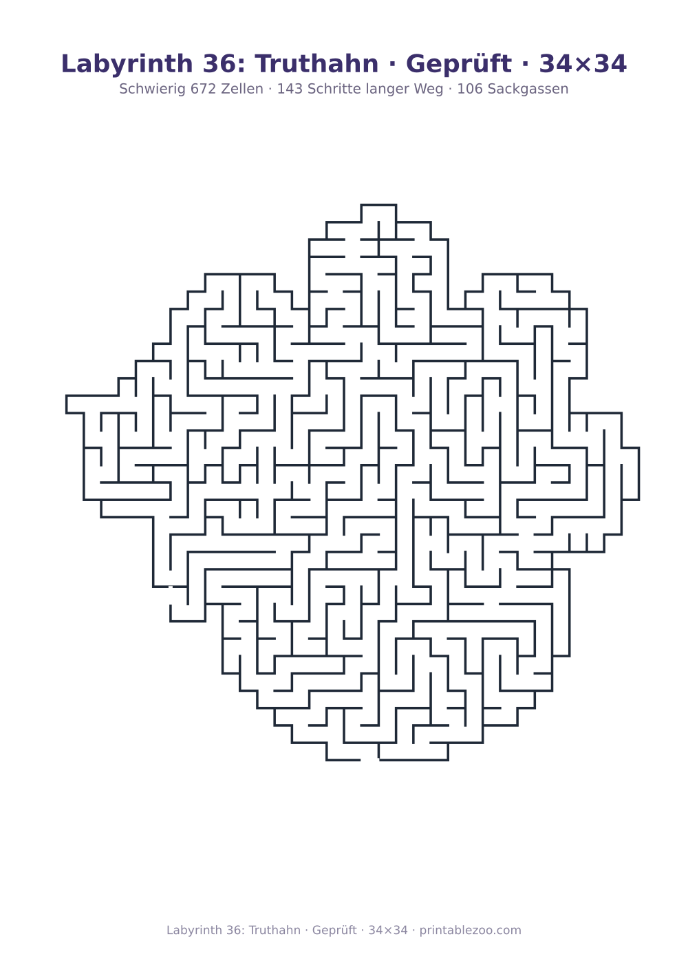 Labyrinth 36: Truthahn · Geprüft · 34×34 als druckfertige Vorschau, Katalognummer 163122 Rätsel Nr. 163122.