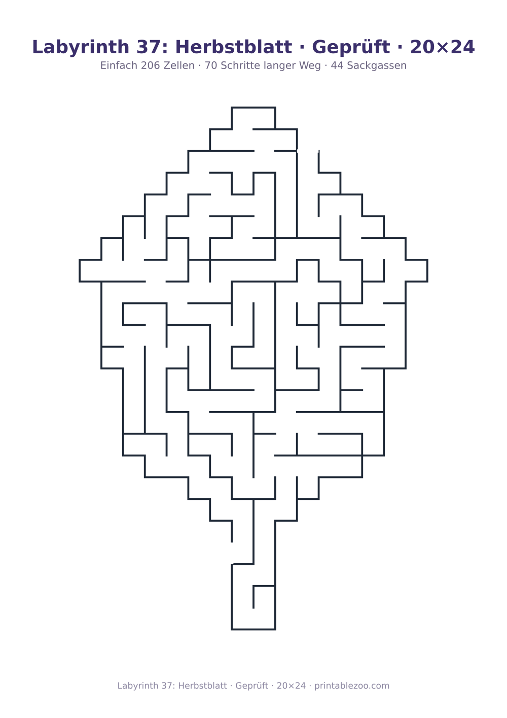 Labyrinth 37: Herbstblatt · Geprüft · 20×24 als druckfertige Vorschau, Katalognummer 163201 Rätsel Nr. 163201.