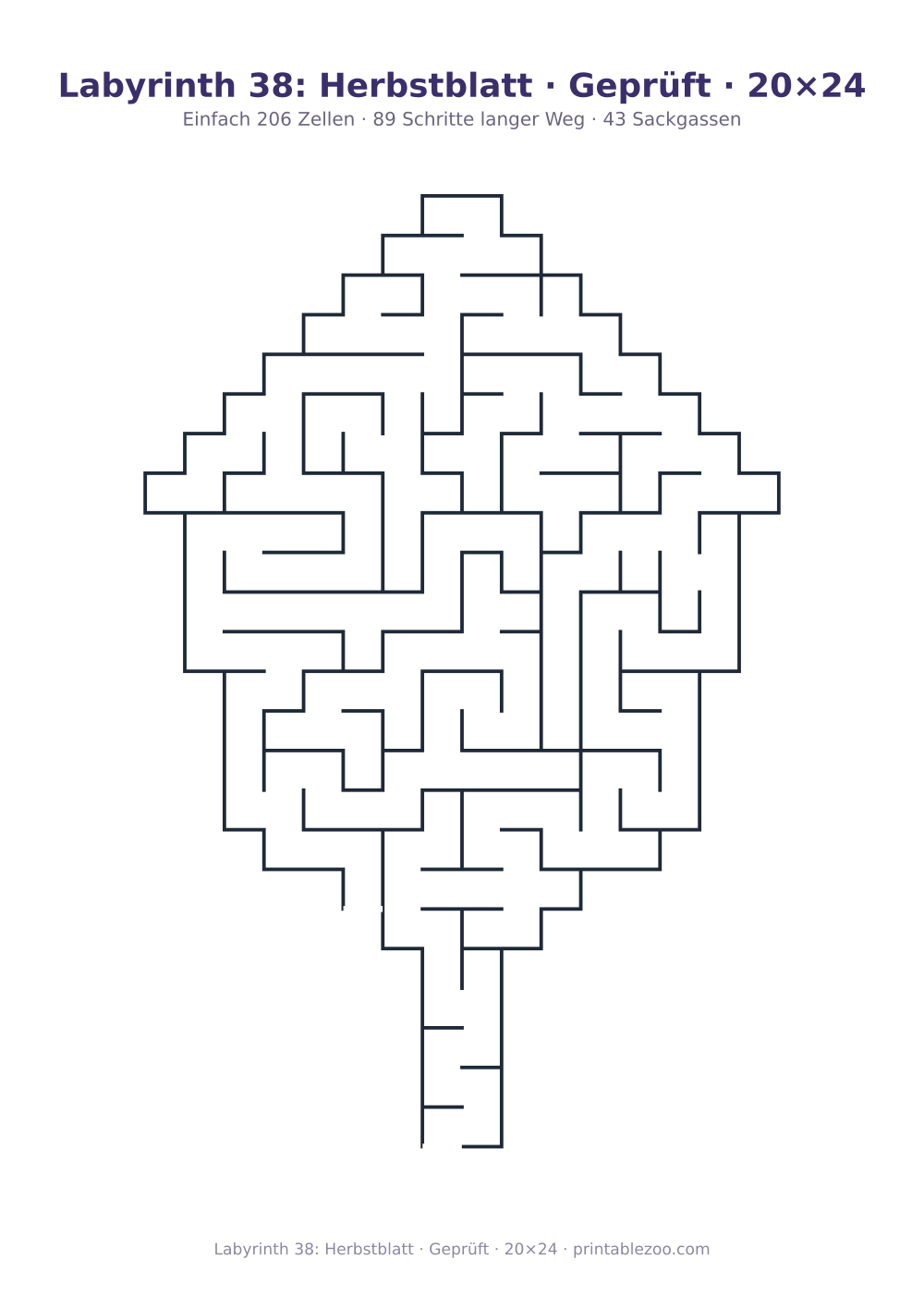 Labyrinth 38: Herbstblatt · Geprüft · 20×24 als druckfertige Vorschau, Katalognummer 163202 Rätsel Nr. 163202.