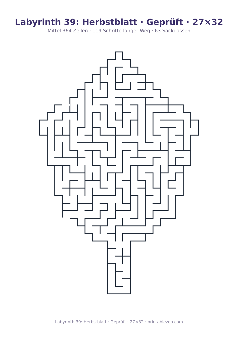 Labyrinth 39: Herbstblatt · Geprüft · 27×32 als druckfertige Vorschau, Katalognummer 163211 Rätsel Nr. 163211.