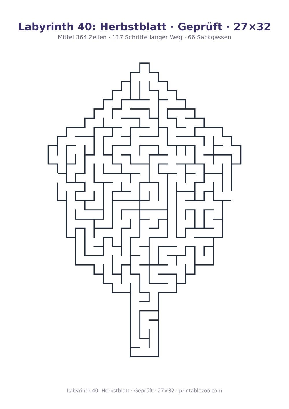 Labyrinth 40: Herbstblatt · Geprüft · 27×32 als druckfertige Vorschau, Katalognummer 163212 Rätsel Nr. 163212.