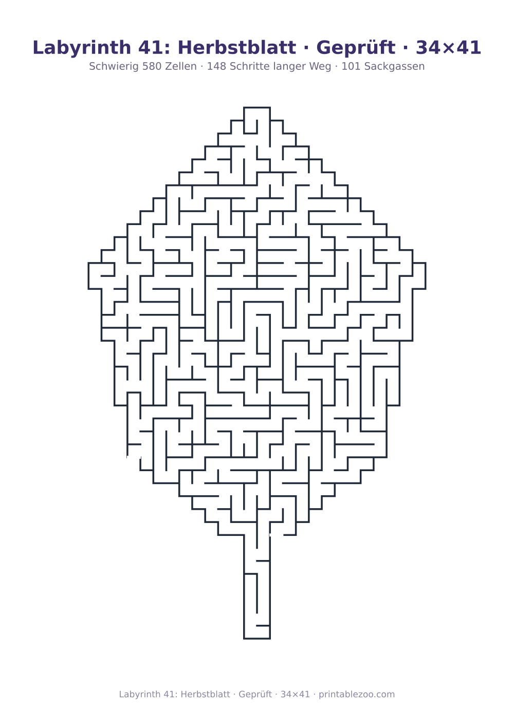 Labyrinth 41: Herbstblatt · Geprüft · 34×41 als druckfertige Vorschau, Katalognummer 163221 Rätsel Nr. 163221.