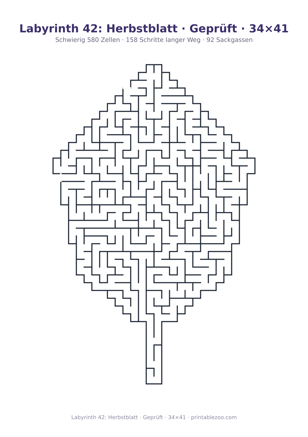 Labyrinth 42: Herbstblatt · Geprüft · 34×41 als druckfertige Vorschau, Katalognummer 163222 Rätsel Nr. 163222.