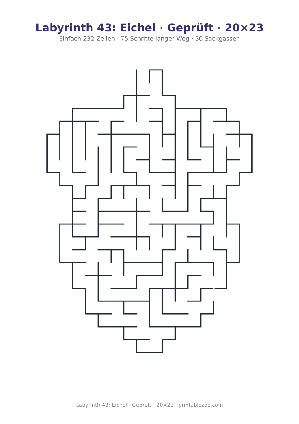 Labyrinth 43: Eichel · Geprüft · 20×23 als druckfertige Vorschau, Katalognummer 163301 Rätsel Nr. 163301.