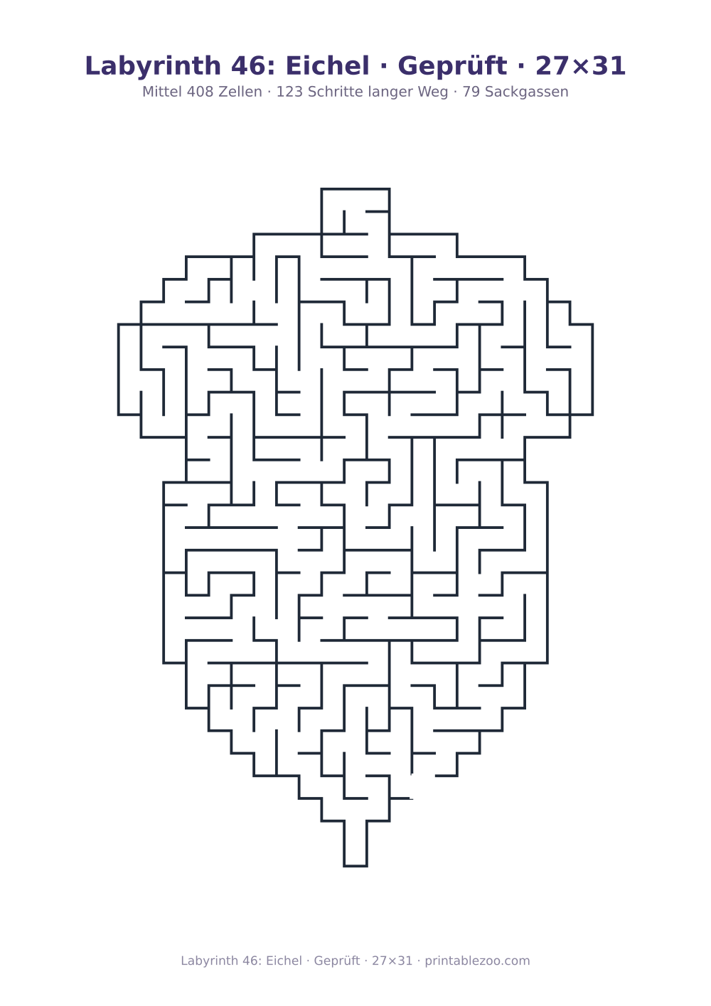 Labyrinth 46: Eichel · Geprüft · 27×31 als druckfertige Vorschau, Katalognummer 163312 Rätsel Nr. 163312.