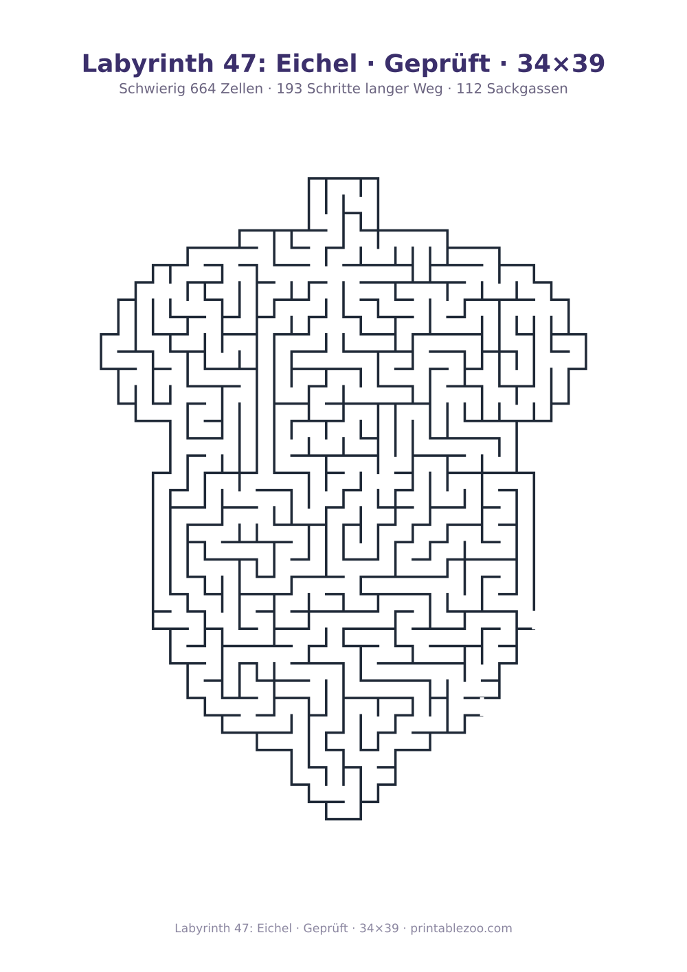 Labyrinth 47: Eichel · Geprüft · 34×39 als druckfertige Vorschau, Katalognummer 163321 Rätsel Nr. 163321.