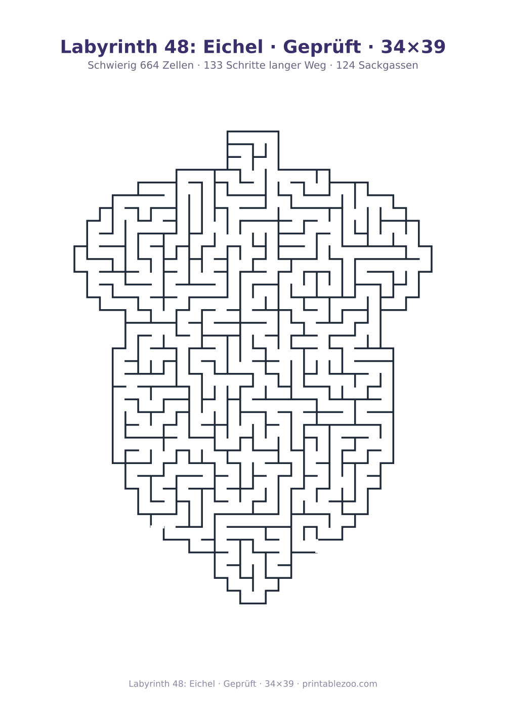 Labyrinth 48: Eichel · Geprüft · 34×39 als druckfertige Vorschau, Katalognummer 163322 Rätsel Nr. 163322.