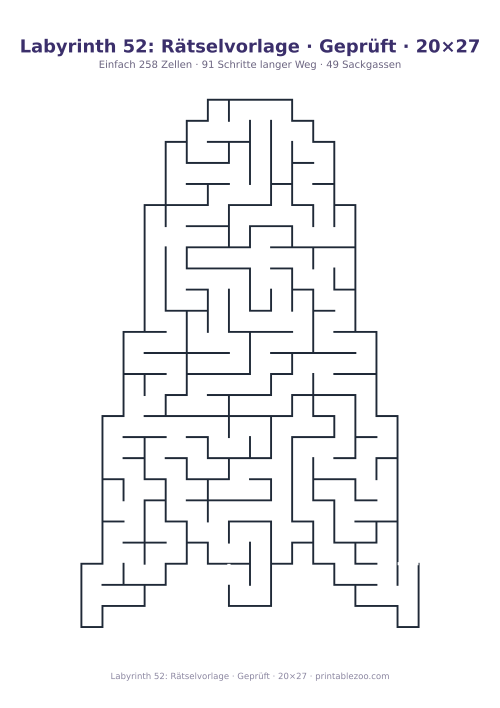 Labyrinth 52: Rätselvorlage · Geprüft · 20×27 als druckfertige Vorschau, Katalognummer 163404 Rätsel Nr. 163404.