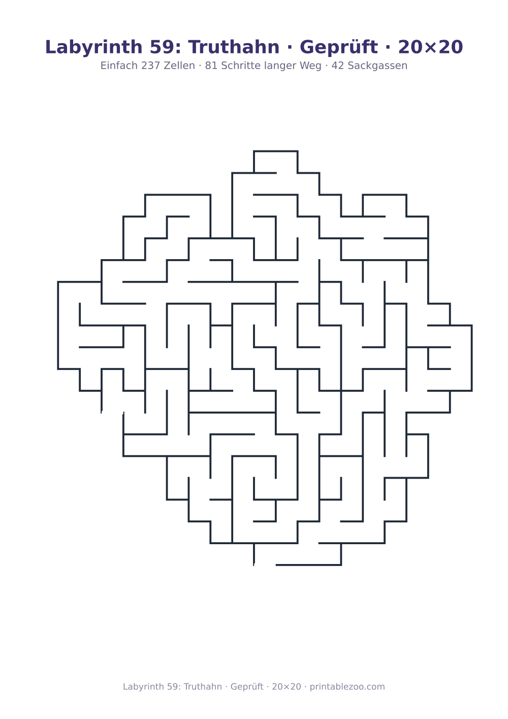 Labyrinth 59: Truthahn · Geprüft · 20×20 als druckfertige Vorschau, Katalognummer 163501 Rätsel Nr. 163501.