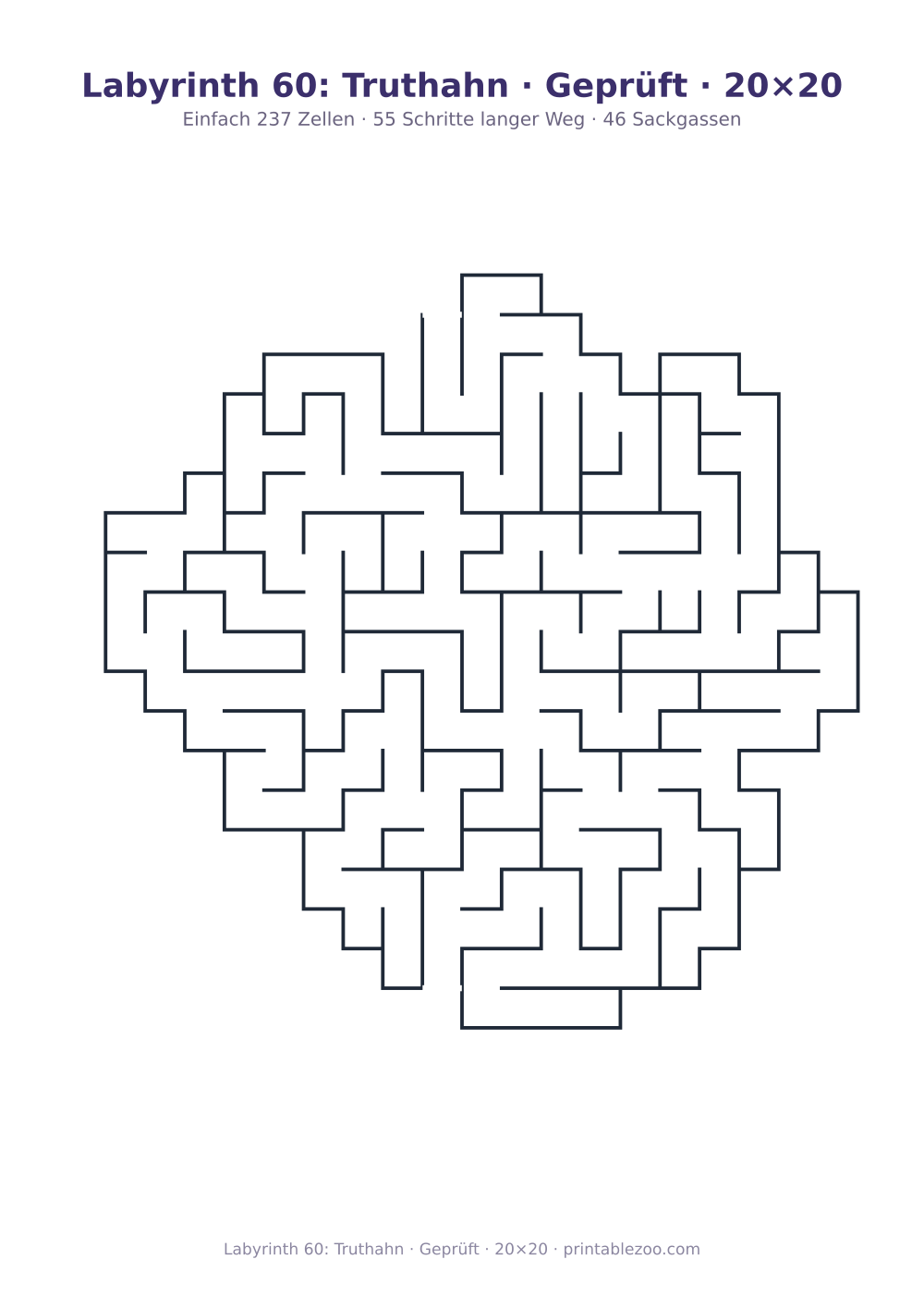 Labyrinth 60: Truthahn · Geprüft · 20×20 als druckfertige Vorschau, Katalognummer 163502 Rätsel Nr. 163502.