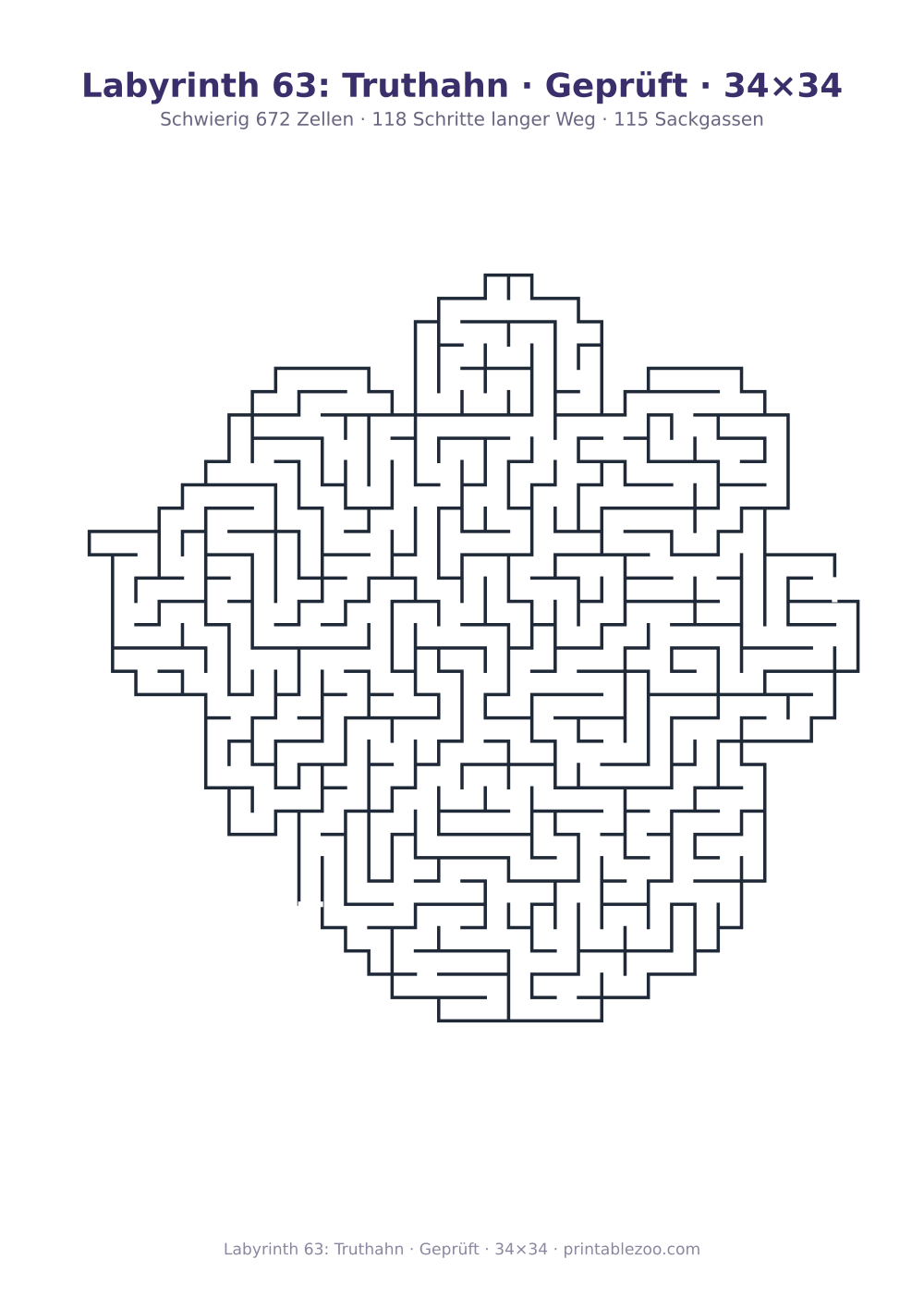 Labyrinth 63: Truthahn · Geprüft · 34×34 als druckfertige Vorschau, Katalognummer 163521 Rätsel Nr. 163521.