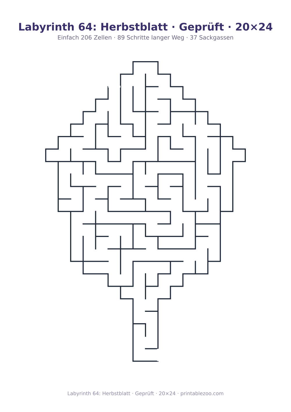 Labyrinth 64: Herbstblatt · Geprüft · 20×24 als druckfertige Vorschau, Katalognummer 163531 Rätsel Nr. 163531.