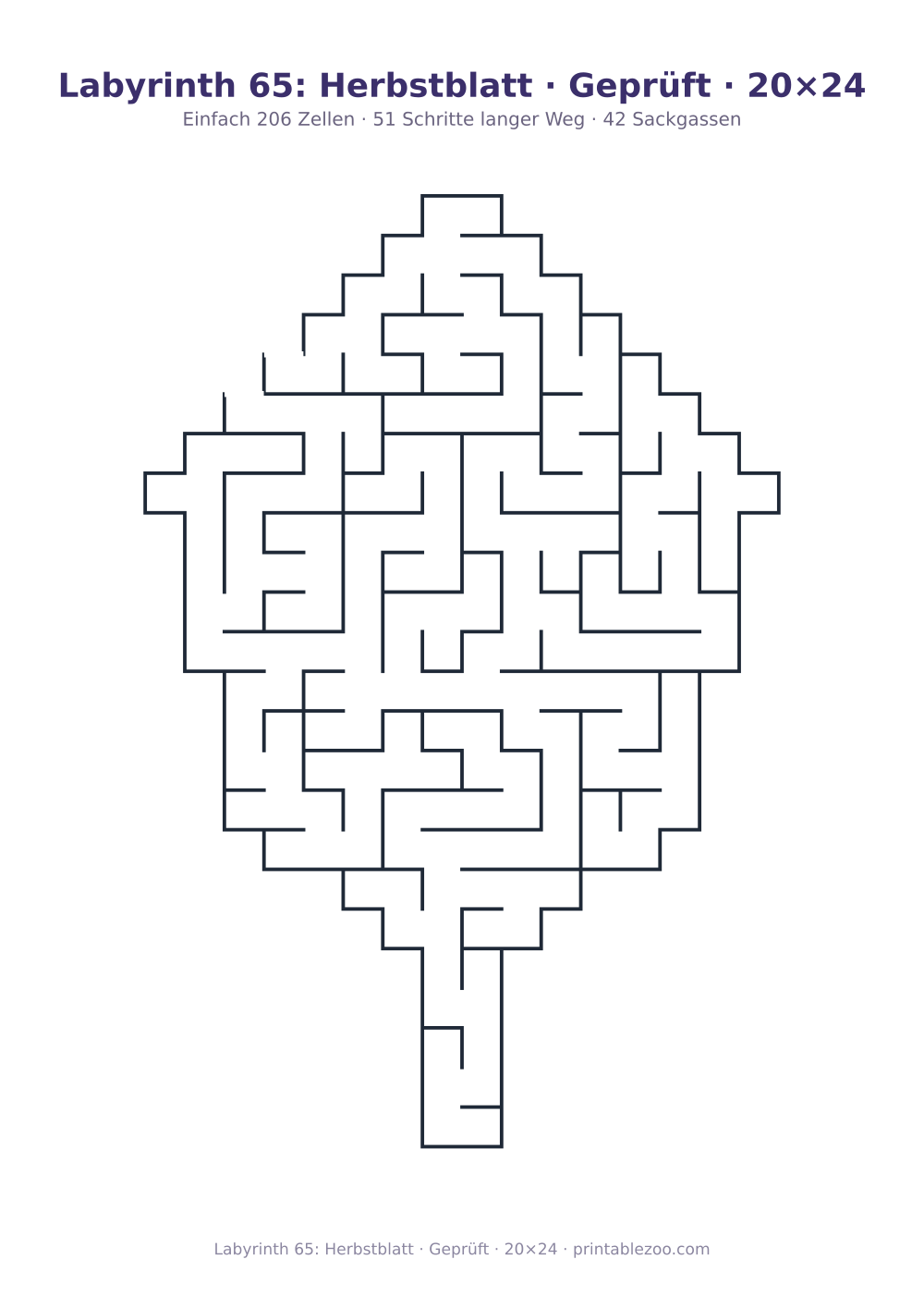 Labyrinth 65: Herbstblatt · Geprüft · 20×24 als druckfertige Vorschau, Katalognummer 163532 Rätsel Nr. 163532.
