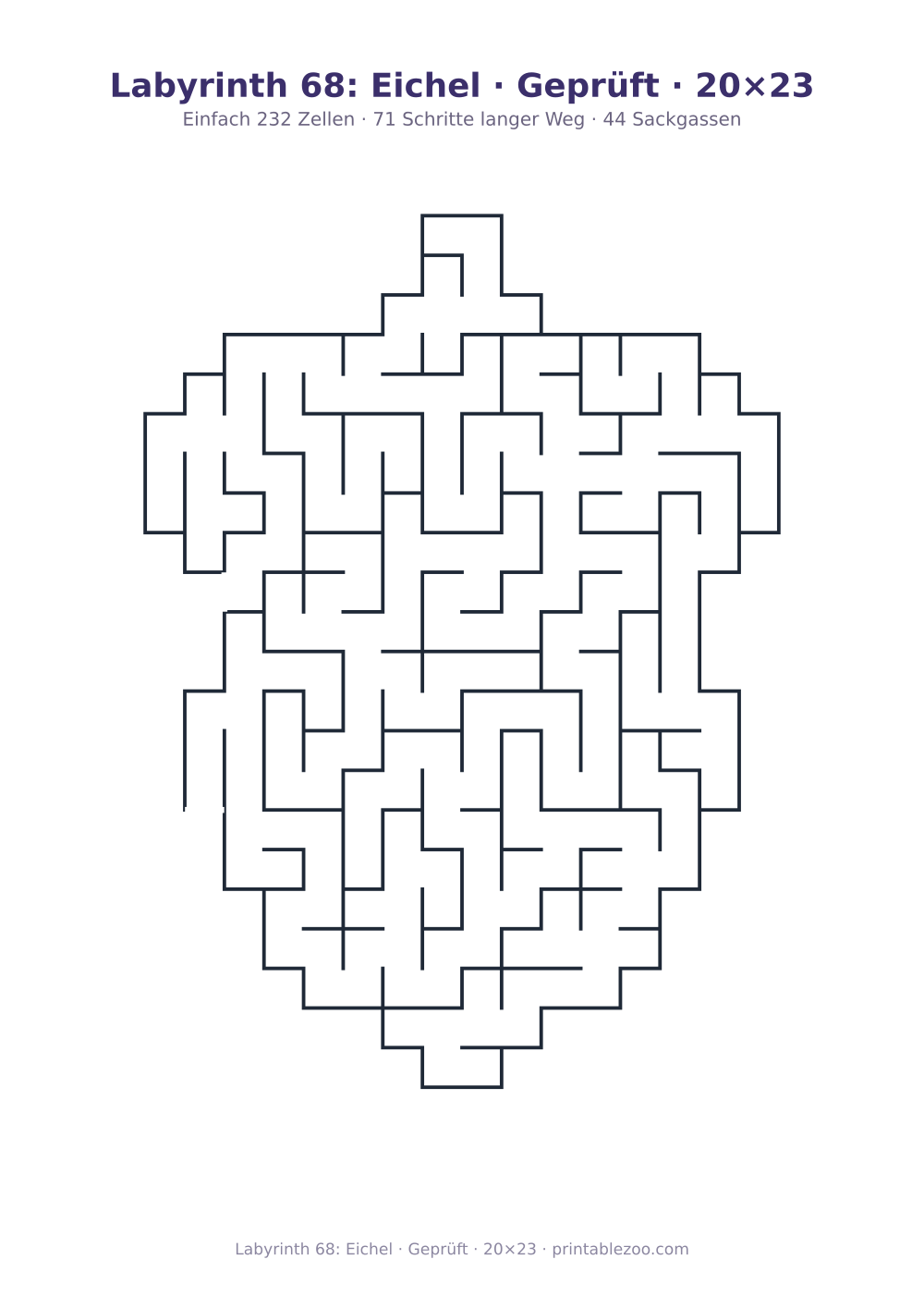 Labyrinth 68: Eichel · Geprüft · 20×23 als druckfertige Vorschau, Katalognummer 163561 Rätsel Nr. 163561.